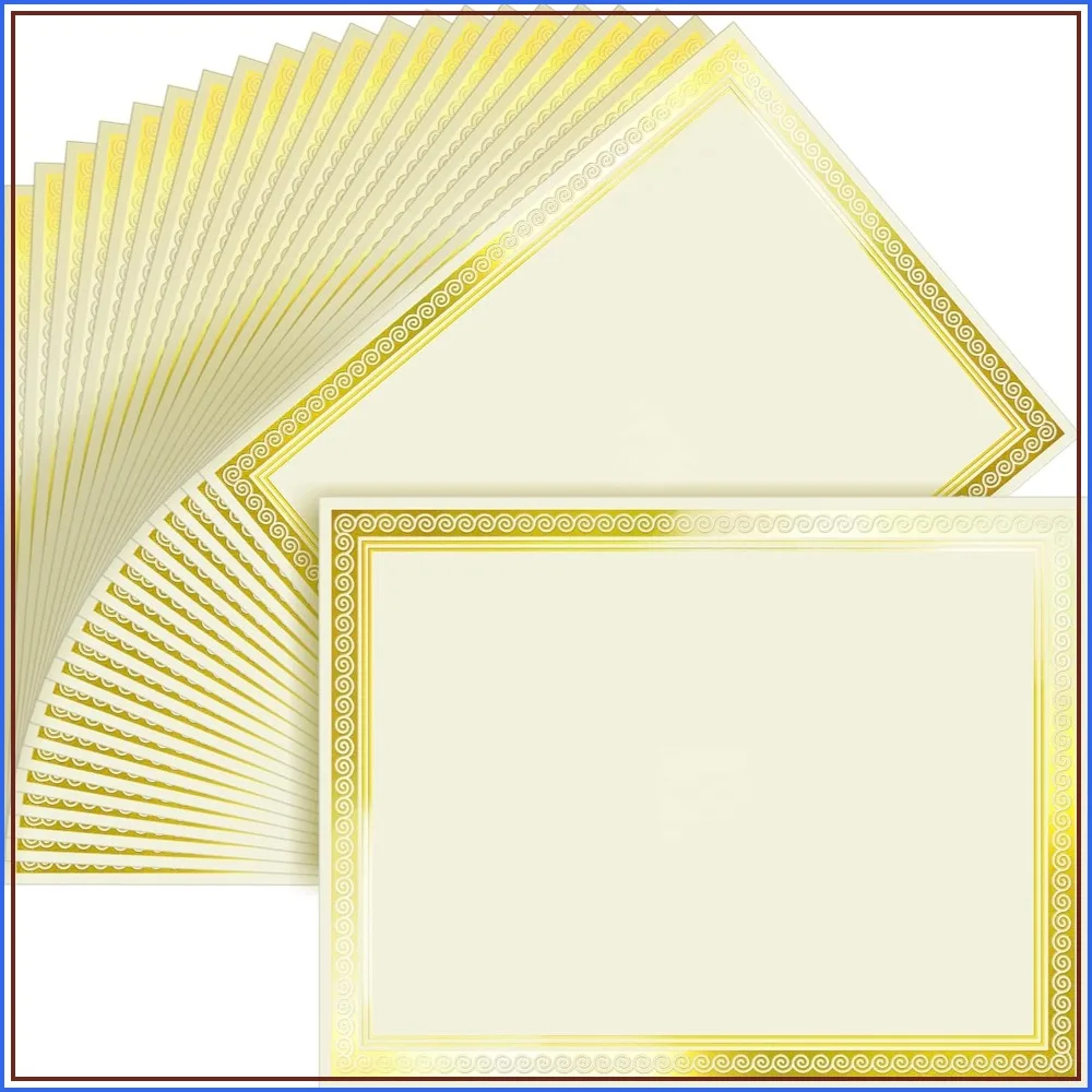 

50 Sheets Blank Gold Foil Border Certificate Paper, 8.5x11 for Diplomas and Awards, Inkjet Printer Friendly