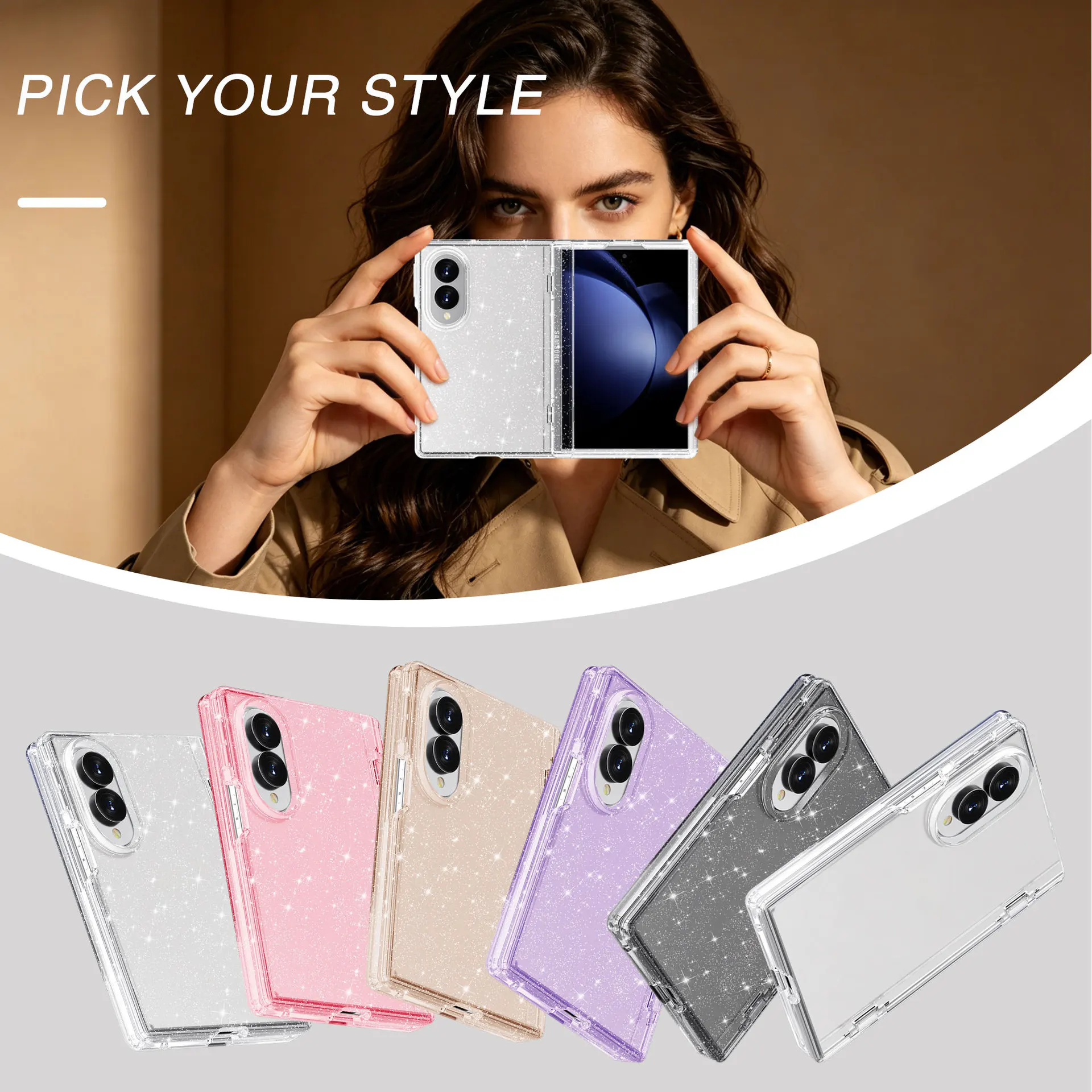 2‑in‑1 Transparent Glitter Protective Phone Case for Galaxy Z Fold8 Ultra