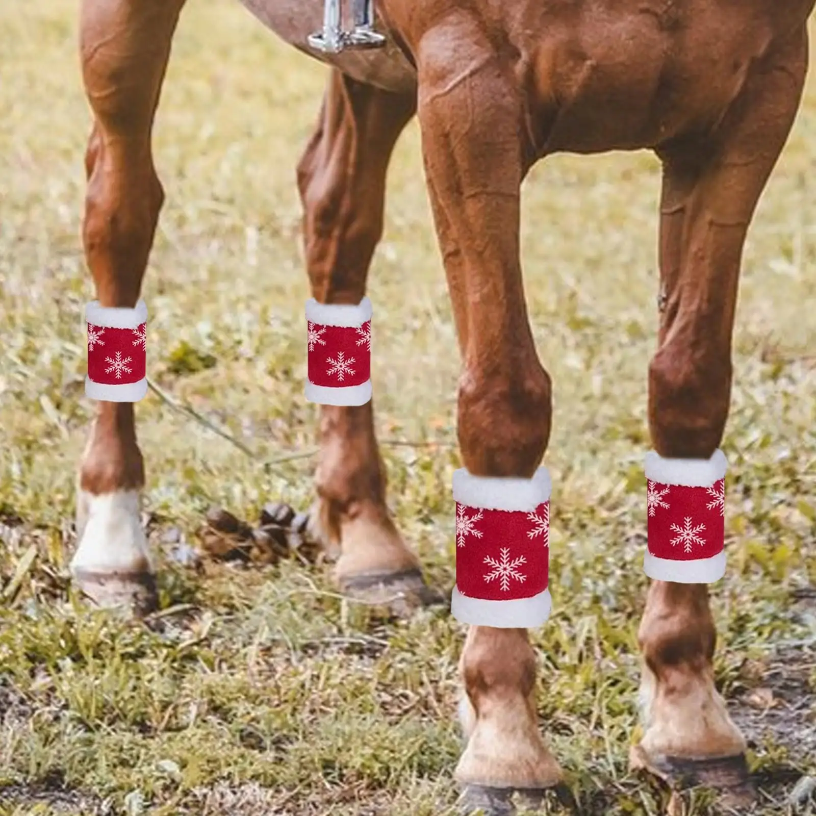 4 Uds. Envolturas para piernas de caballo, accesorios ecuestres, botas para piernas con mosca de lana Polar, envoltura para vestir para saltar, Cosplay de Navidad, ganado