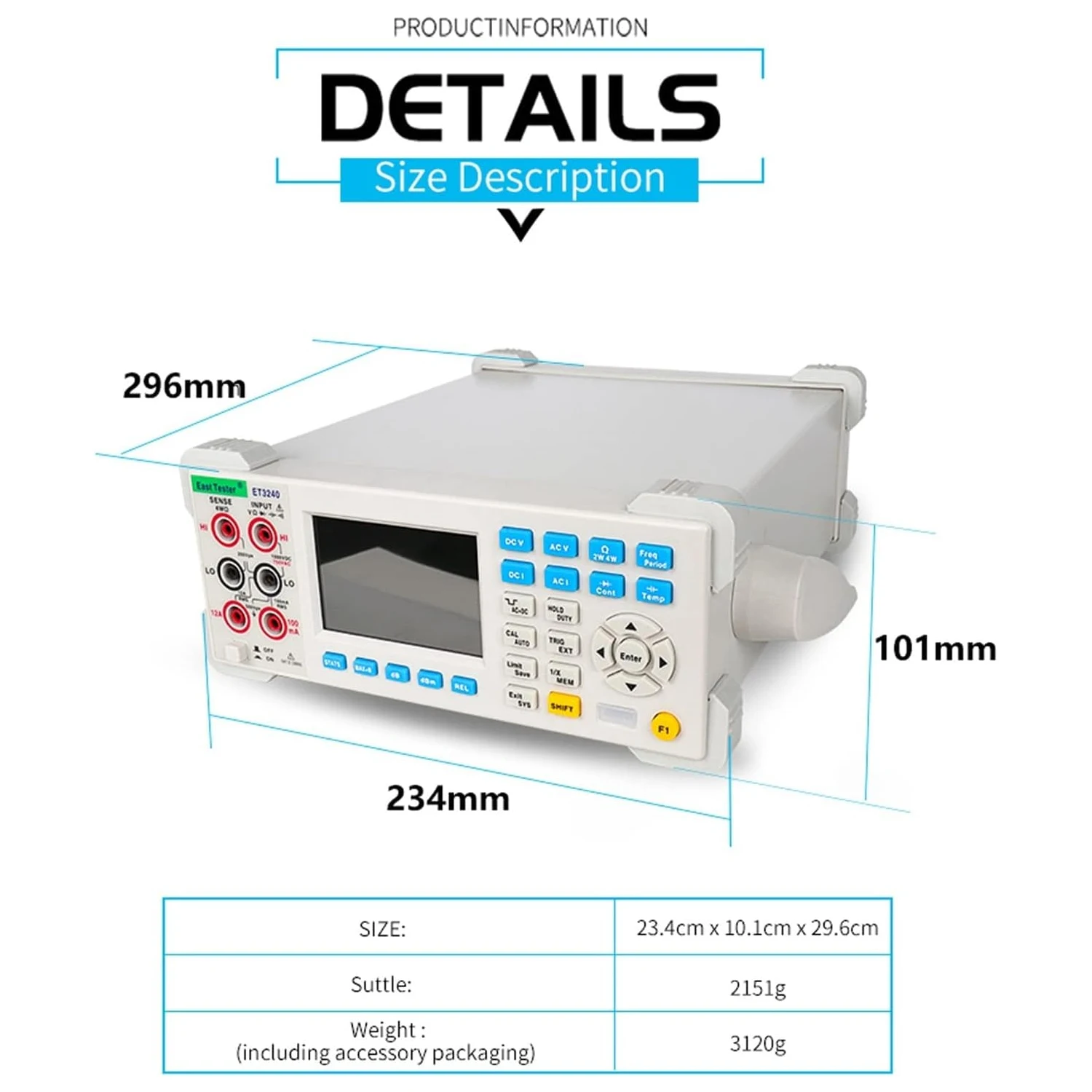 ET3240 Benchtop Digital Multimeter 4.5 Digit Auto-Range High Precision Meter for Voltage Current Resistance & Capacitance