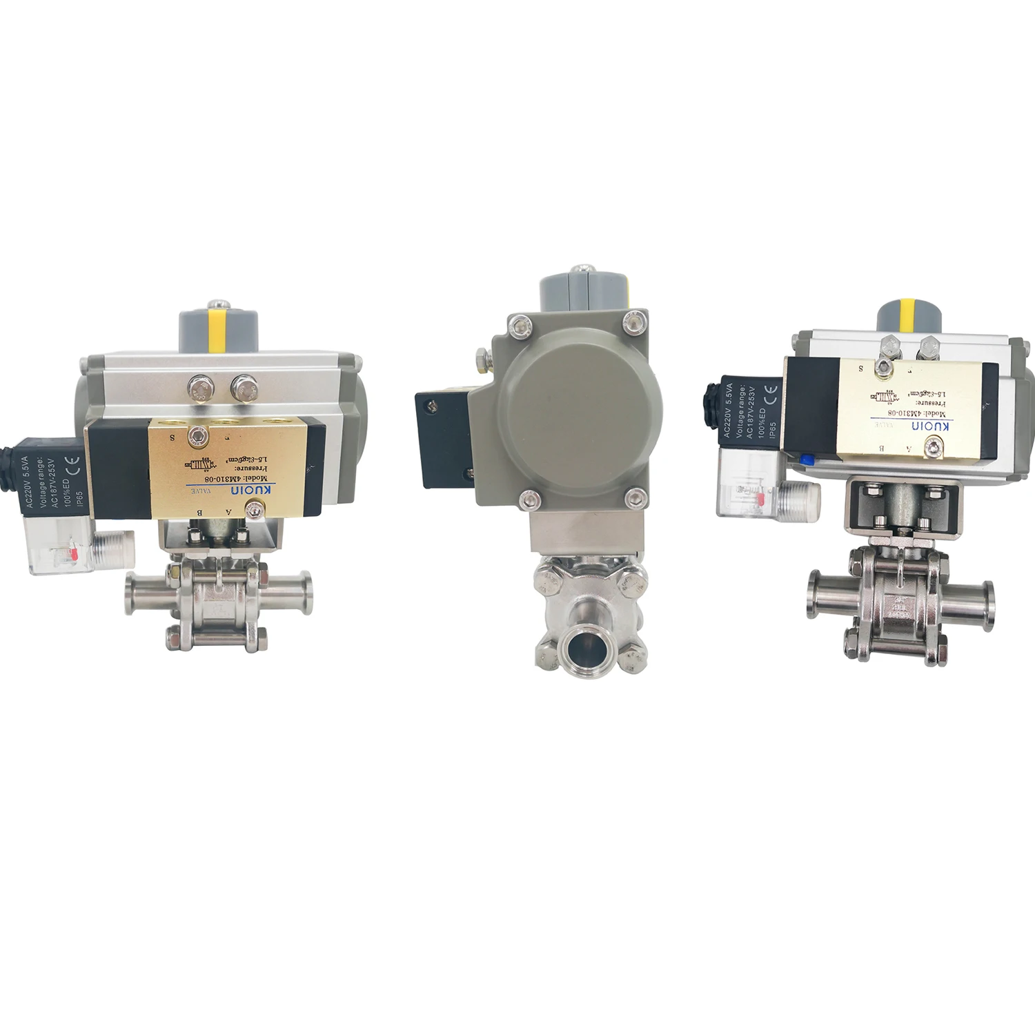 

2Inch TC 64MM Food Grade Sanitary Stainless Steel SMS Pneumatic T Port Three Ways Clamping Ball Valves with 24V Solenoid Valve