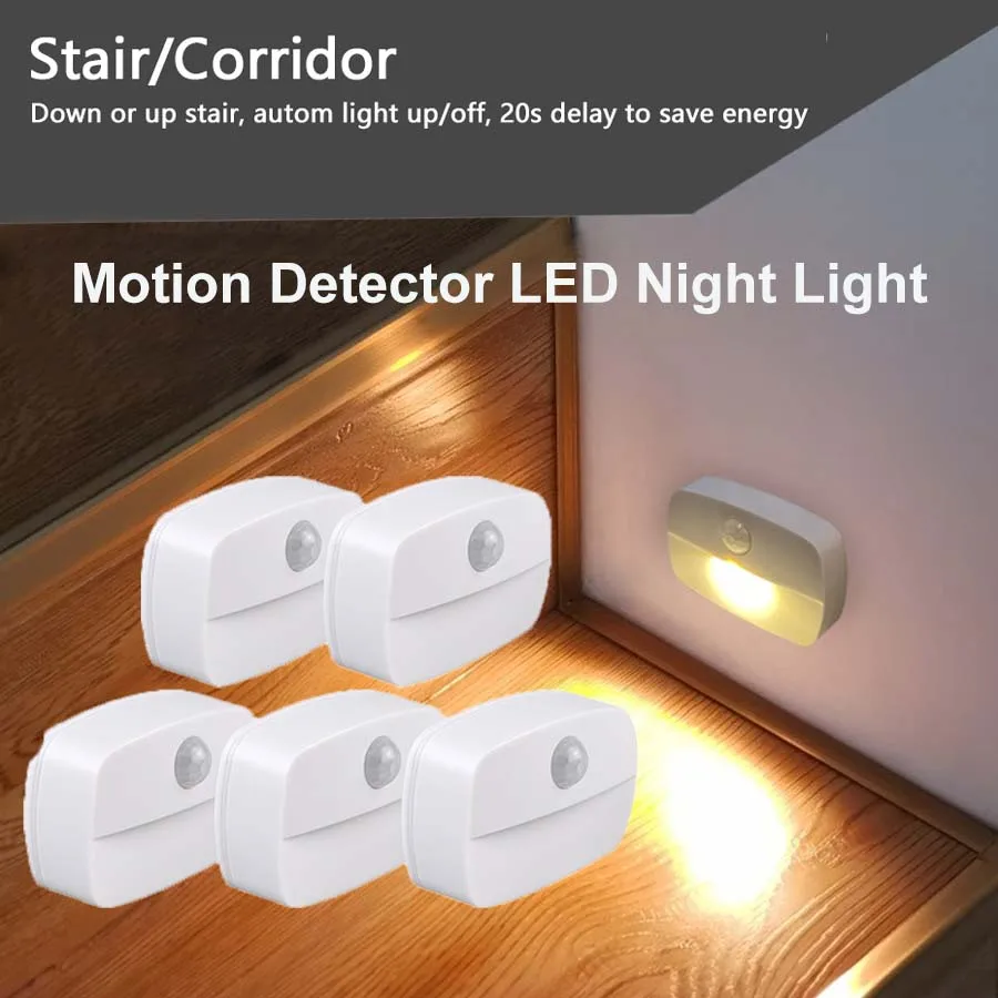 Motion Detector Night Light EU Plug In 220V Wall Lamp Wireless Motion Detector Night Light for Bedroom Kitchen Stair Closet