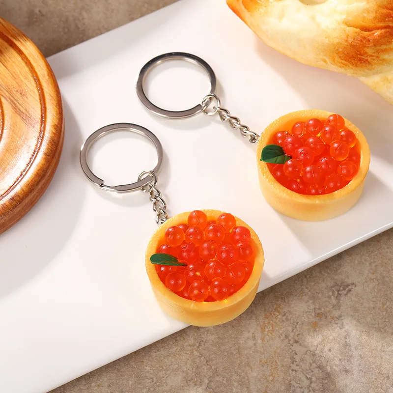 Simulated Food Keychain Western Breakfast Creative Egg Tart Popping Beads Keychain For Men Women Car Bag Pendant Jewalry Gift