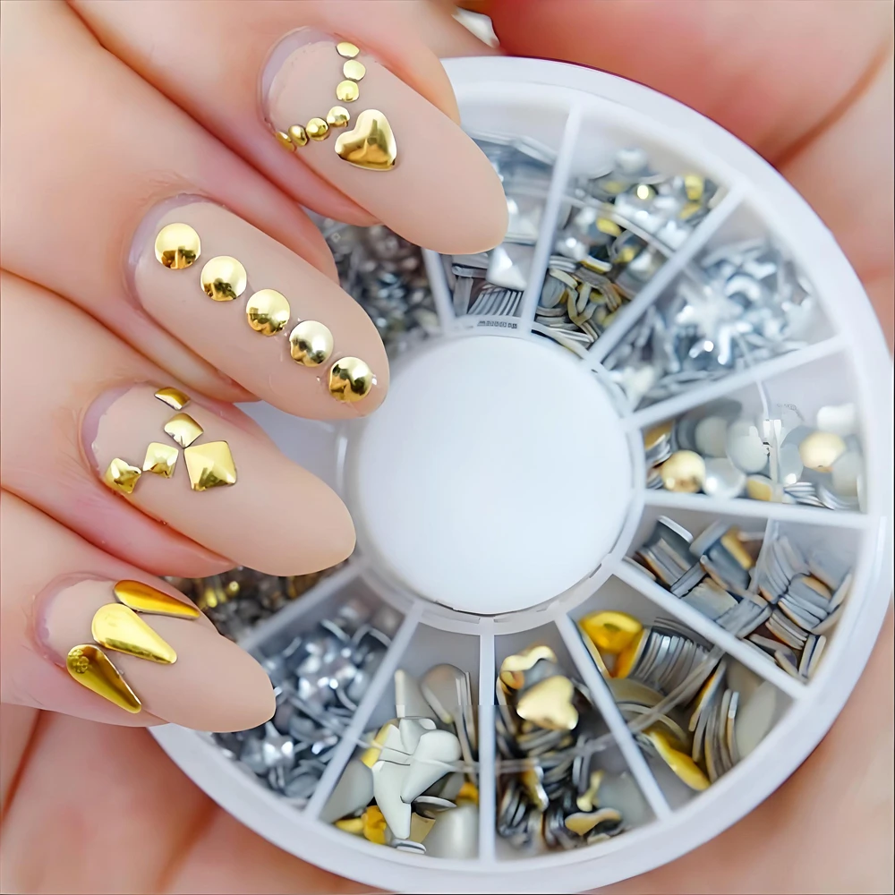 

1 Wheel Mixed Design 3D Metal Nail Art Rivet Studs Accessories Charms Parts For Punk Nails Decoration Manicure Supplies Material