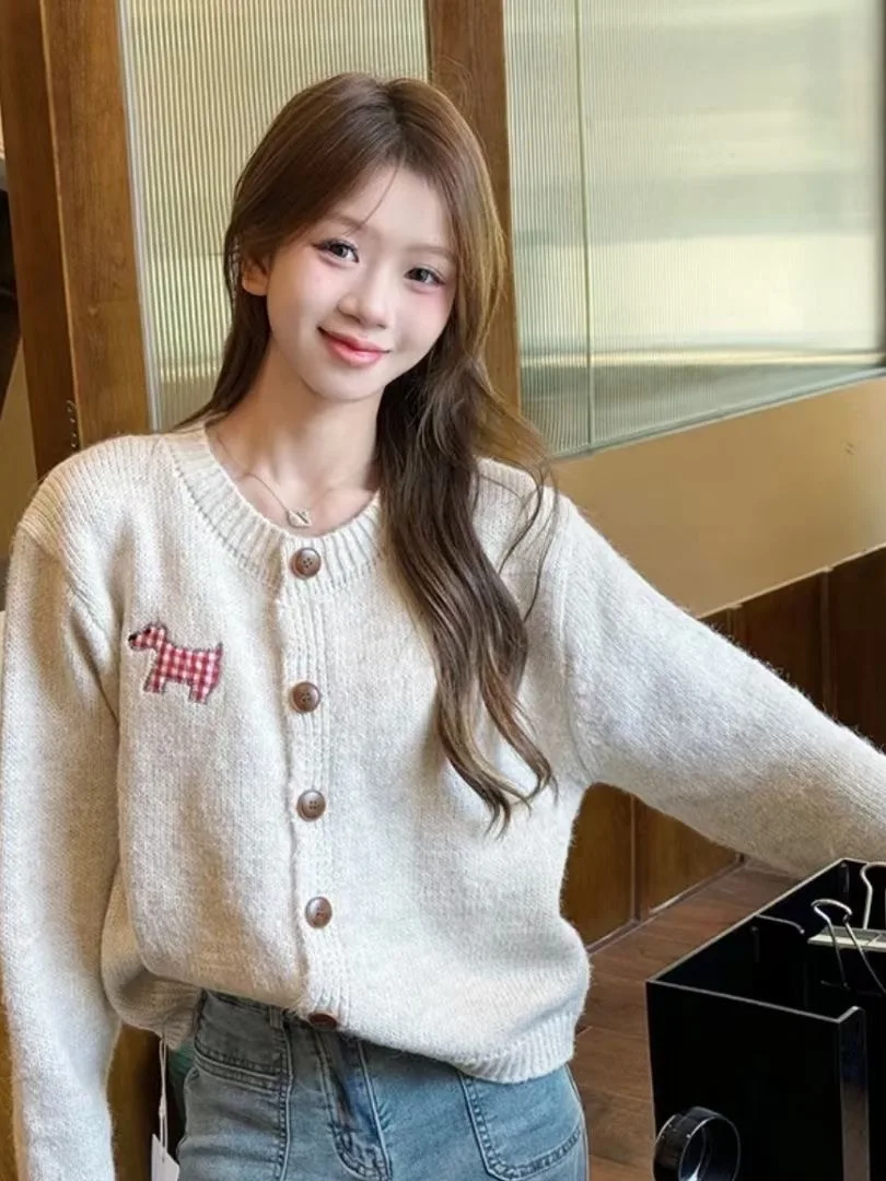 

Pink Bear Fur Knitted Open Cardigan Women's Loose Lazy Sle Autumn Winter Knitted Sweater Korean Sle Top round Ne Long S...