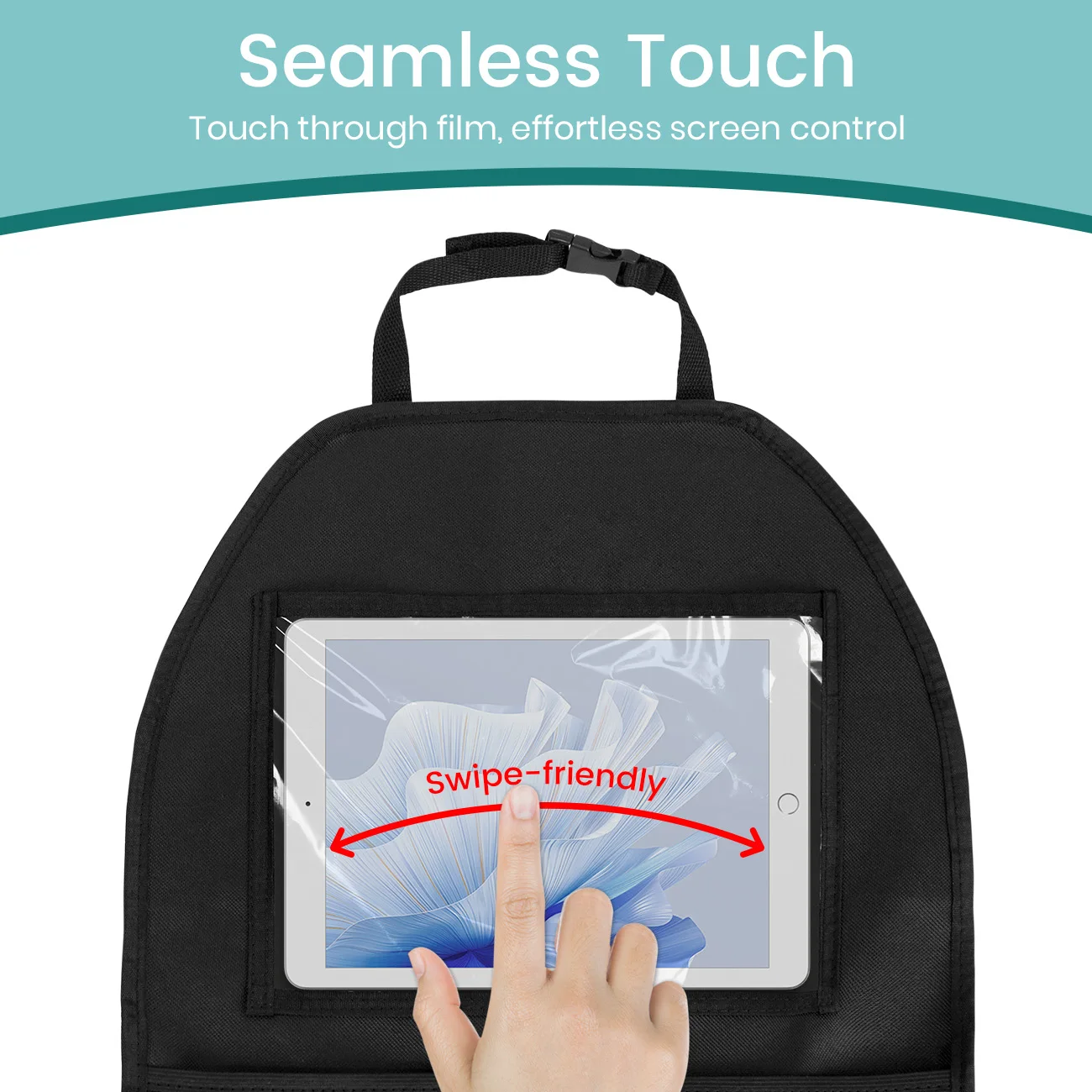 1PC 600D Car Backseat Organizer , 2 Storage Pockets Seat Back Protectors Kick Mats for Kids Toddlers, Travel Accessories