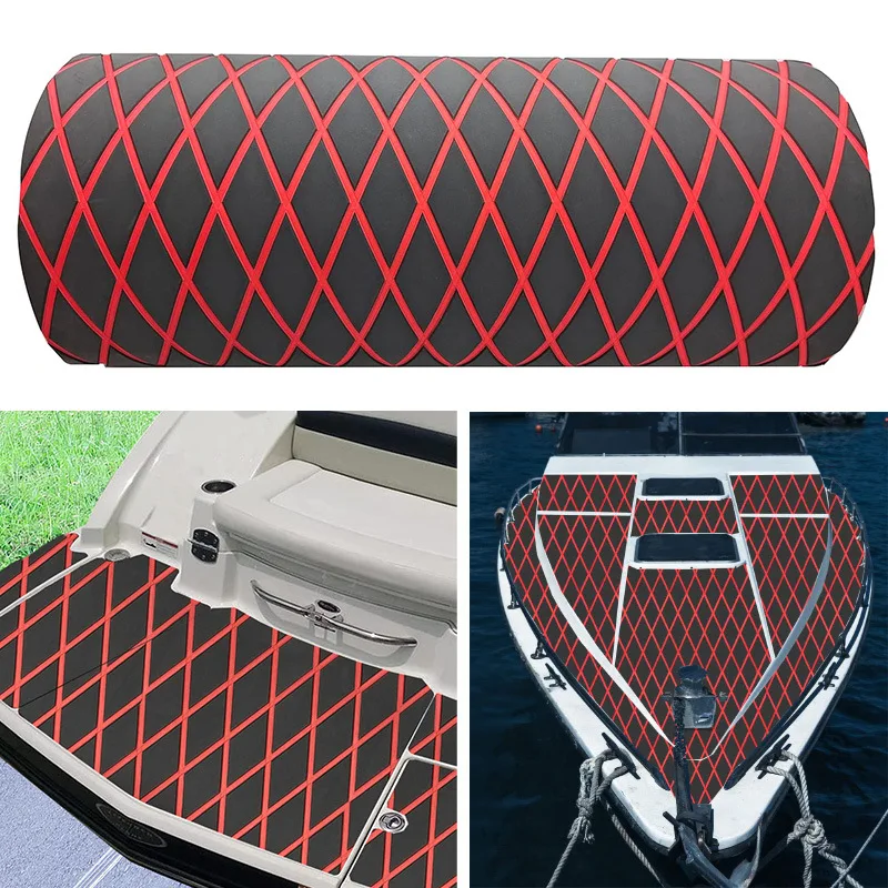 Red 240X45X0.6CM EVA Foam Boat Deck Mat Anti-Skid Self-Adhesive Yacht Anti-Fatigue Diamond Shaped Decking Sheet for Marine Use