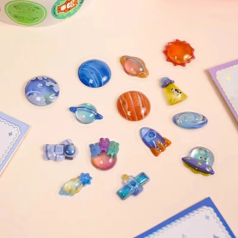 1/3/6pcs 3D Capsule Creative Guidebook Relief Crystal 3D Sticker Manual Puzzle Reward Decorative Stickers Girl Gift