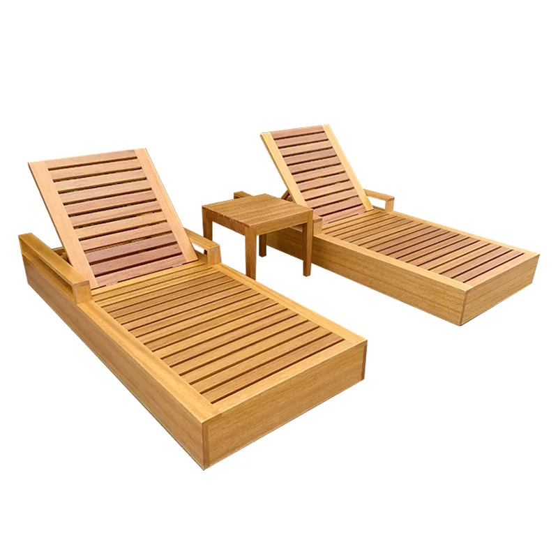 @Outdoor beach loungers villa swimming pool chairs patio open-air preservative solid wood folding chairs outdoor rest bed