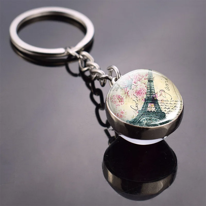 Eiffel Tower Keychain Paris Eiffel Tower Picture Glass Ball Key Chain Fashion Key Pendant for Men for Women Paris Gift