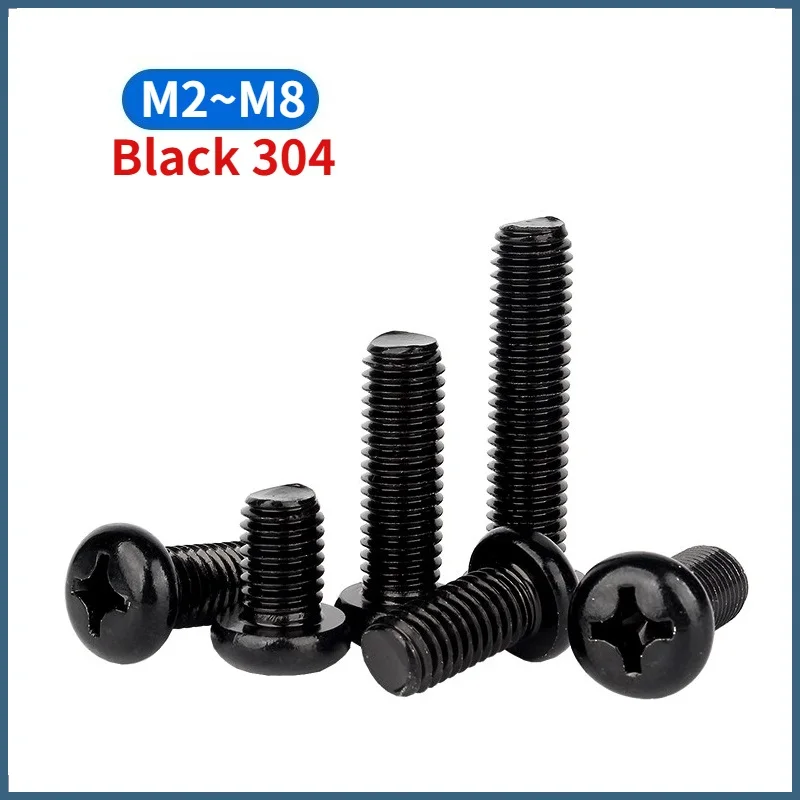 M2 M2.5 M3 M3.5 M4 M5 M6 M8 GB818 A2-70 Black 304 Stainless steel Cross Phillips Round Pan Head Screw Bolt Length 3-60mm