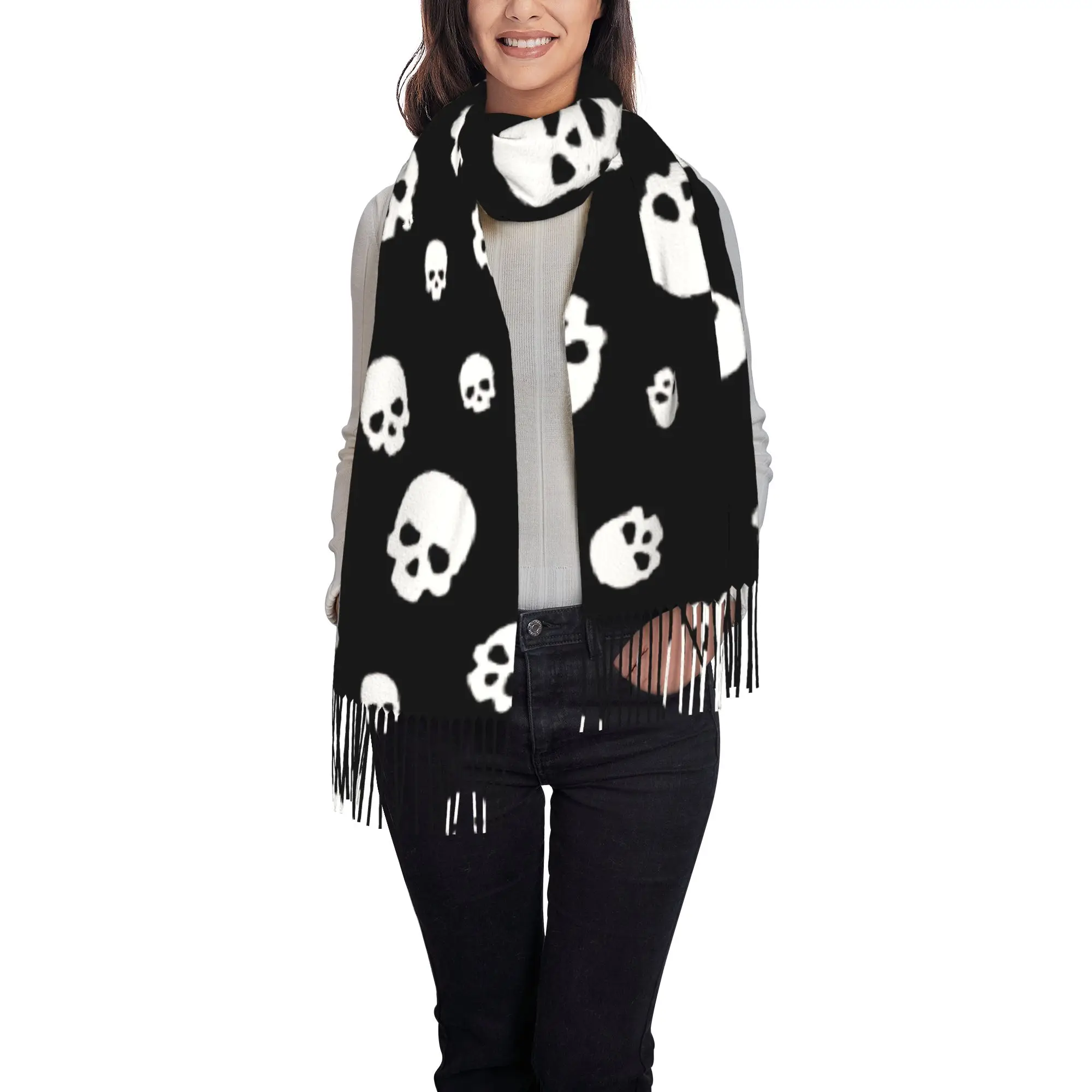 1 PC Halloween Skull Graphic Autumn Scarf Women Winter Pashmina Shawls Warm Blanket Wraps  Female Foulard Bandana Thick Scarves