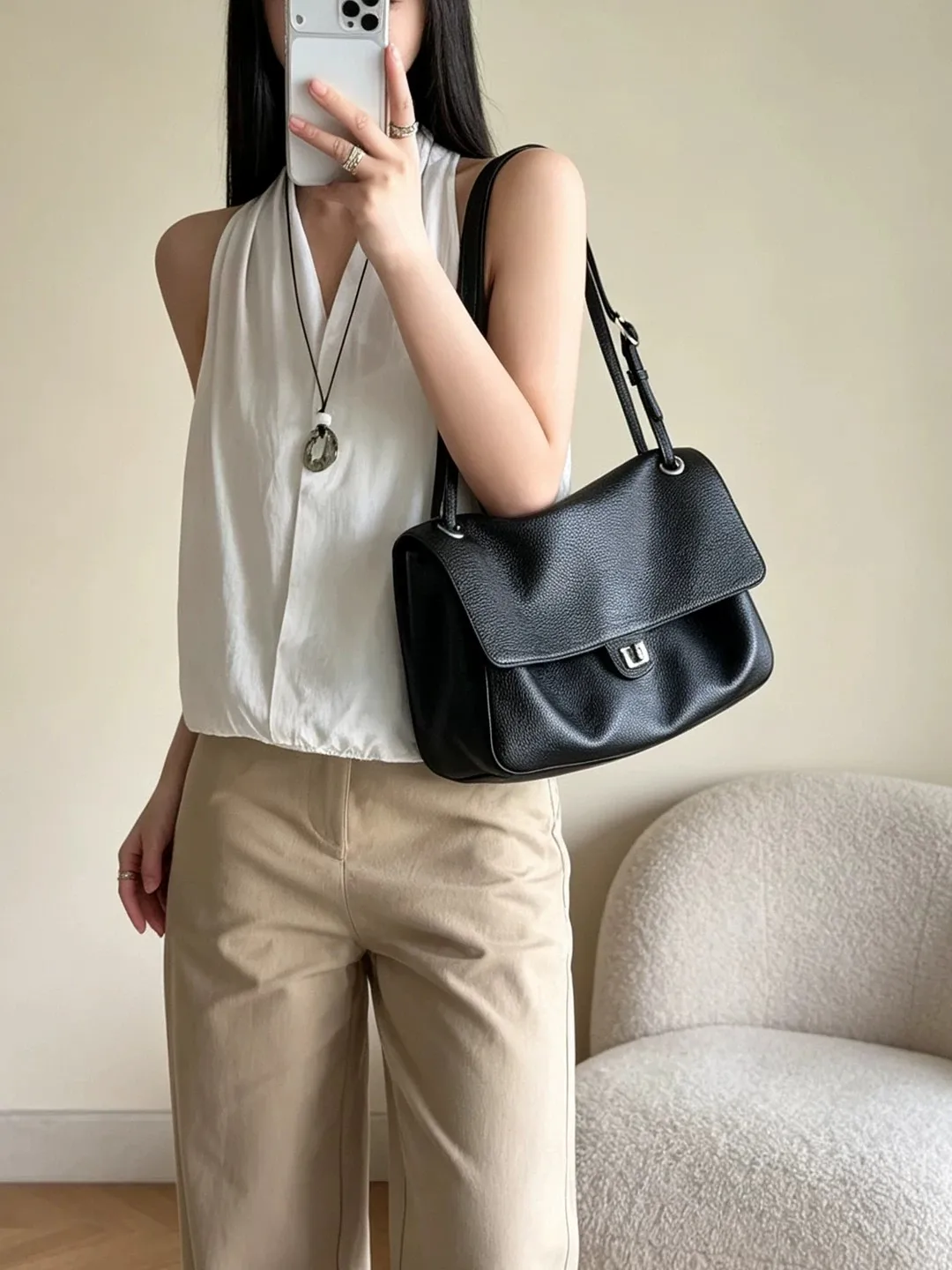 Minimalist Vest Top Neck Hanging Belted Commute Shirt without Bottoms Series V-Neck Regular Length Pure Color Double Bu...