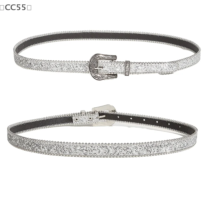 maveraCC55 Cinture de moda con diamantes de imitación para mujer, correa de cuero PU para cinturones con diamantes de imitación, cinturón de moda para niñas Y2K de vaquero occidental para pantalones vaqueros y hombres