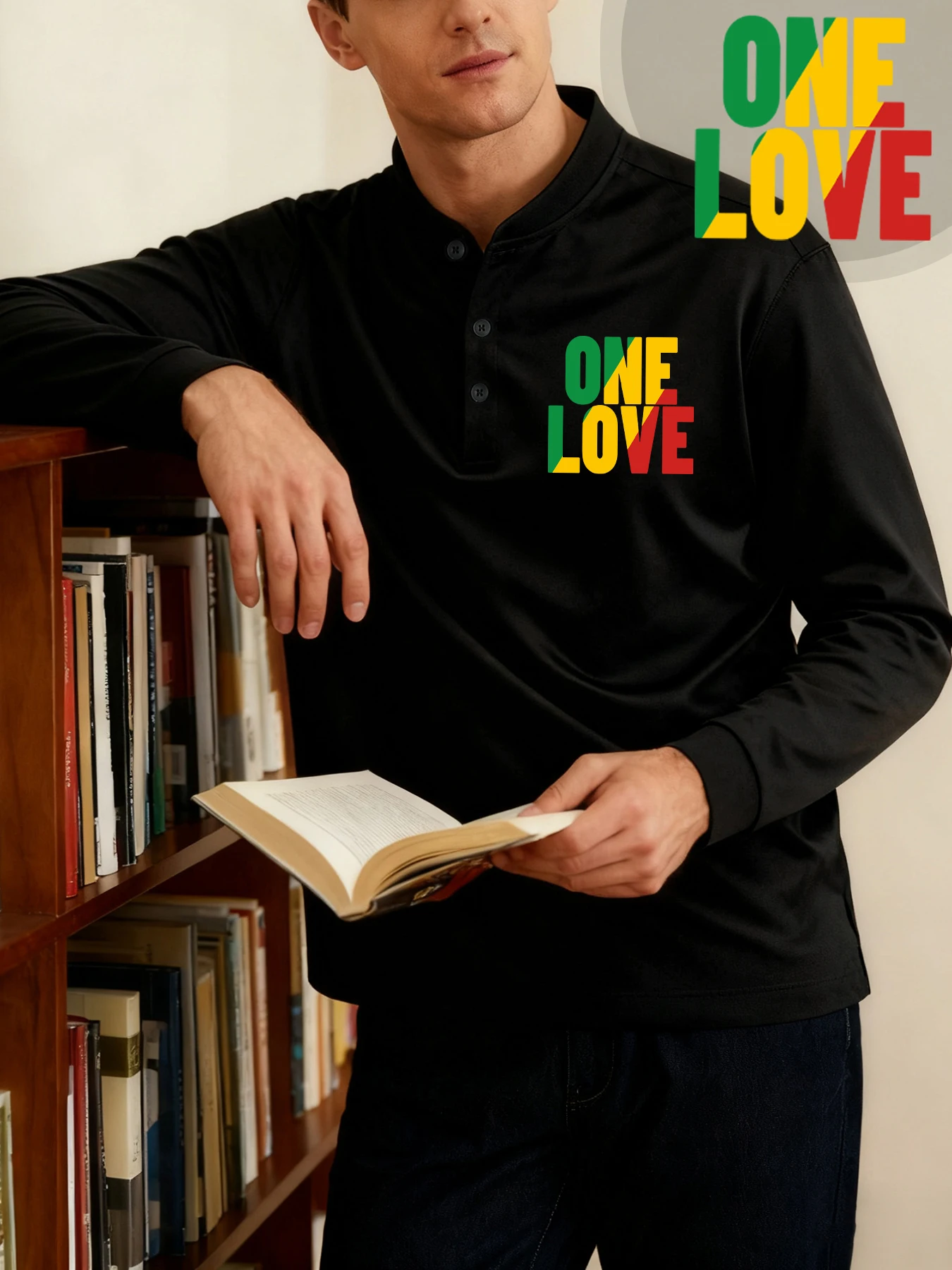 واحد الحب رسالة الإبداع يطبع رجل جديد هينلي قمصان كل مباراة لينة تي شيرت مريح زر الشارع الشهير الخريف تنوعا الملابس #1