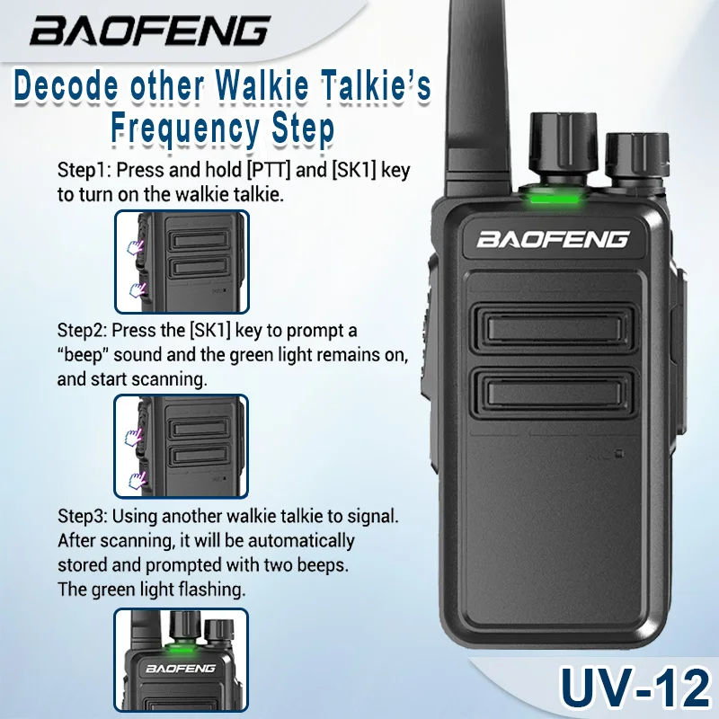 Baofeng UV-12 Walkie Talkies Mini Wireless Copy Frequency Type-C Charging UHF 400-470MHz High Capacity Children Kids Gift UV-12A