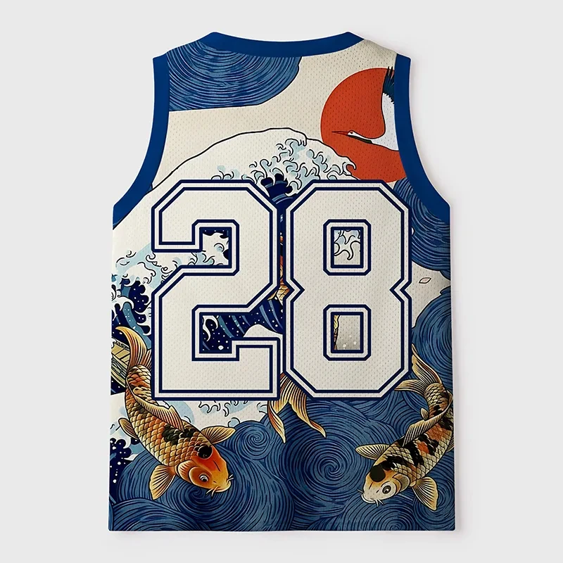 2026 Summer Fashion Limited Edition Koi Wave Design Lucky Peace 3D Printing Y2K V-neck Breathable Parent Child Tank Top