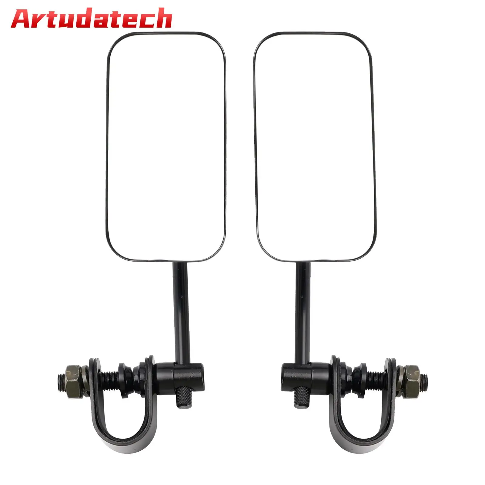 Artudatech Old School Style Rectangular Clamp-On Motorcycle Mirrors Black Brattstyle