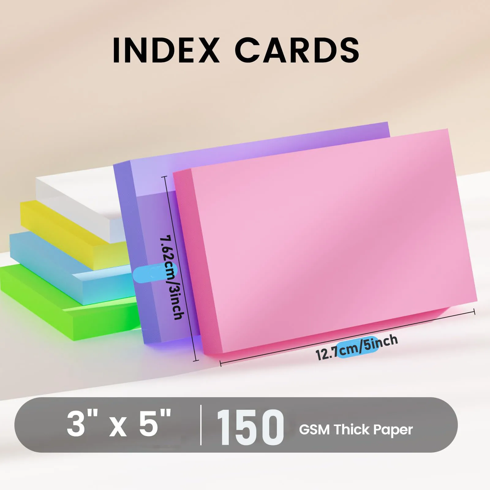 100sheets Index Cards 3x5 Inch, Flash Cards, Blank Colored Note Cards Paper For Studying, Schools Supplies, College, Office