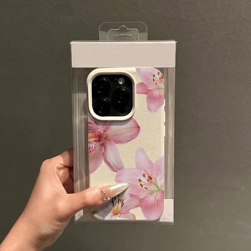 الوردي زنبق ليتشي الملمس قضية الهاتف لسامسونج غالاكسي S25 الترا S24 زائد S23 FE S22 S21 A56 A36 A25 A24 A54 A53 A55 A52 A35