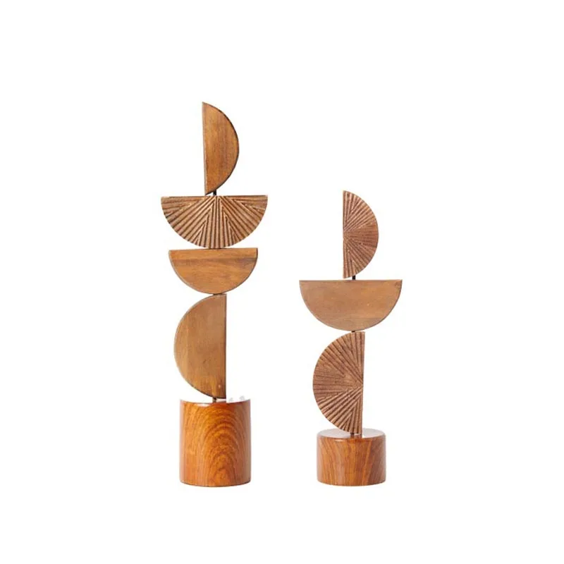 

Semicircular stacked high wood carving geometric ornament home model room living room entrance soft decoration jewelry