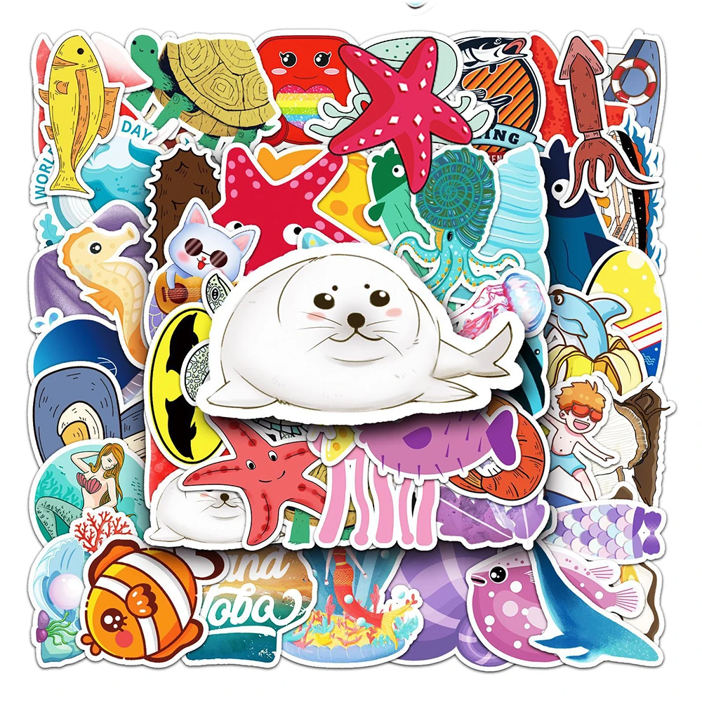 

10/30/50/100pcs Cute Marine Animals Stickers for Kids Toys Ocean World Cartoon Decals DIY Laptop Suitcase Phone Vinyl Sticker