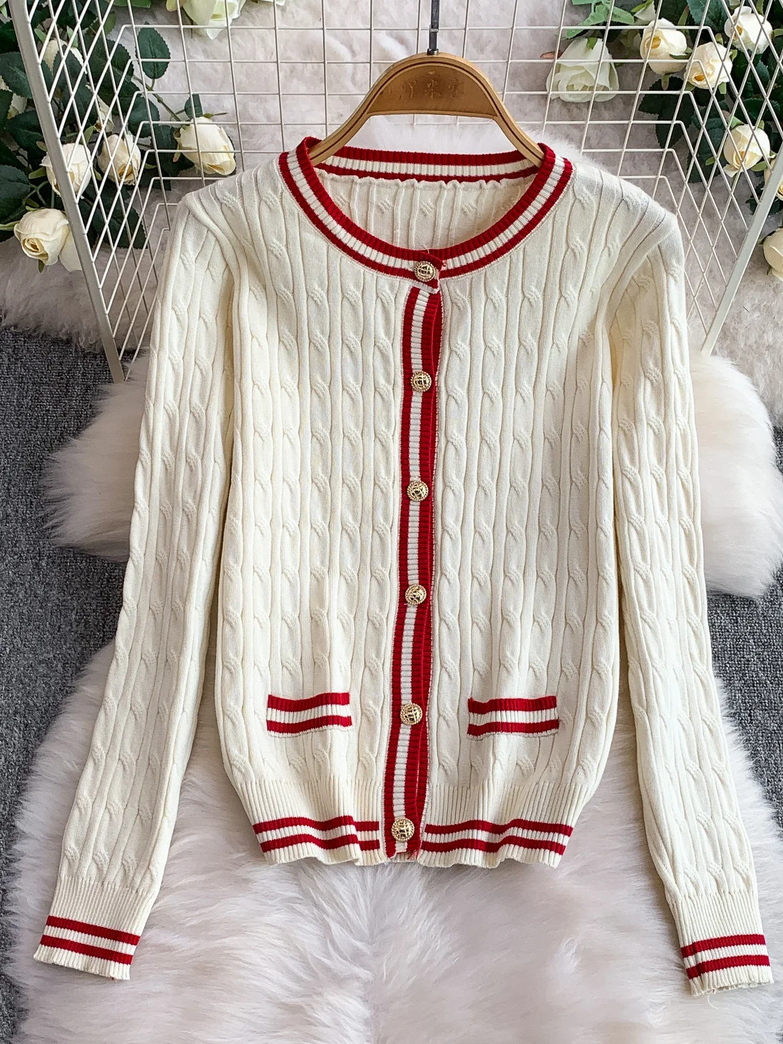 ファイオン ツイスト カラー ブロ ラウンド ネットニット オルト スカート＆ジャケット ツーピースセット ハイウエスト スリミング スレ 秋冬新作...