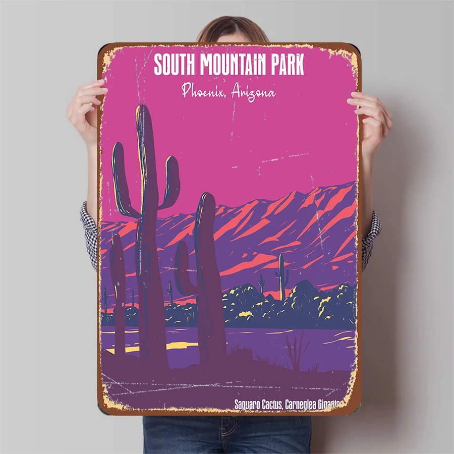 South Mountain Park Phoenix Arizona Metal Wall Art Saguaro Cactus Desert Landscape Decor for Home Office