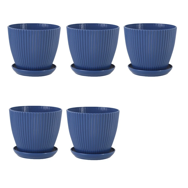 Plastic Planter Pots For Plants, 5 Pack 6 Inch Flower Pots With Drainage Holes And Saucers, For Indoor Outdoor