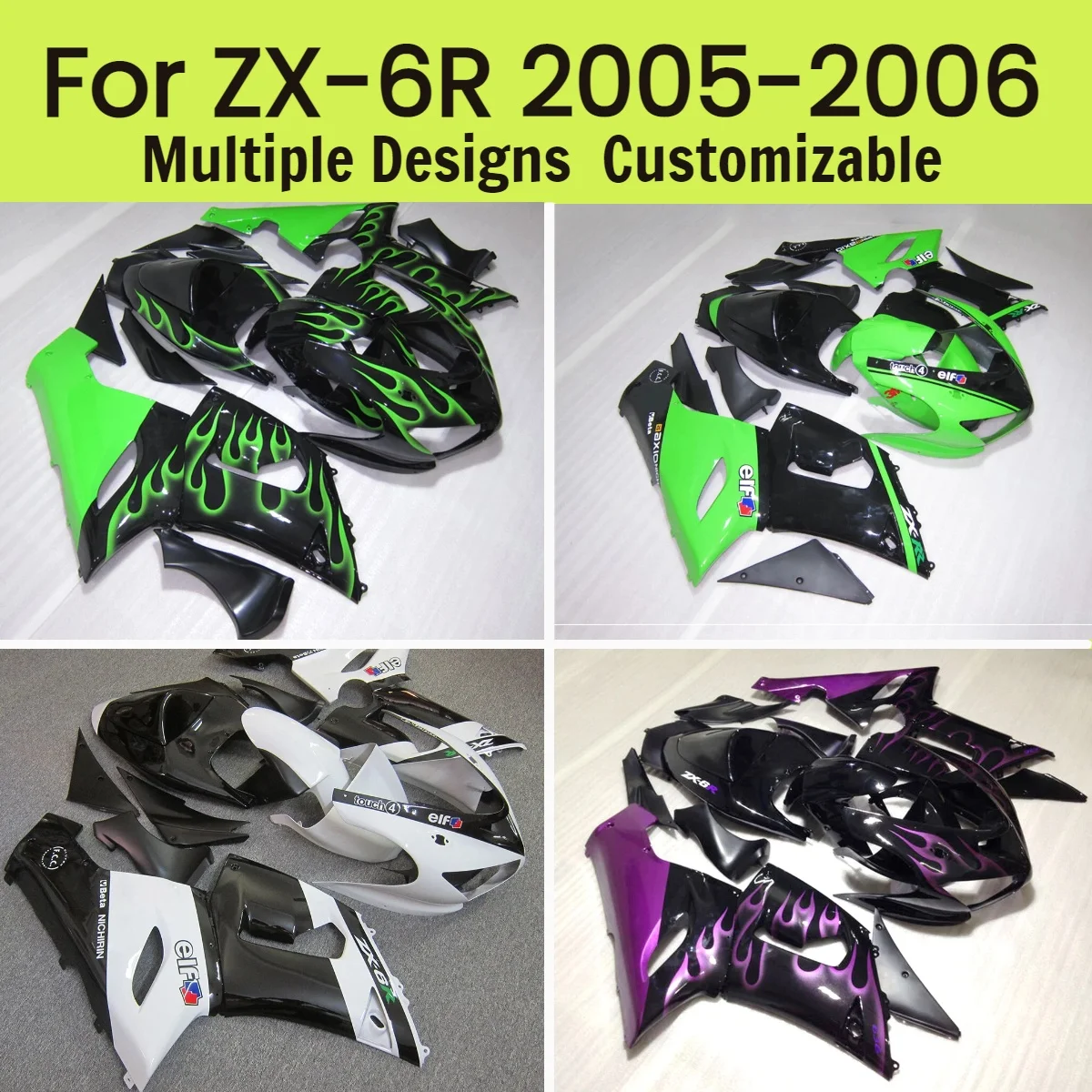 

Комплект обтекателей для мотоцикла Kawasaki ZX6R 2005-2006 (инжекционное литье), аналоговые обтекатели для мотоциклов ZX-6R 05-06