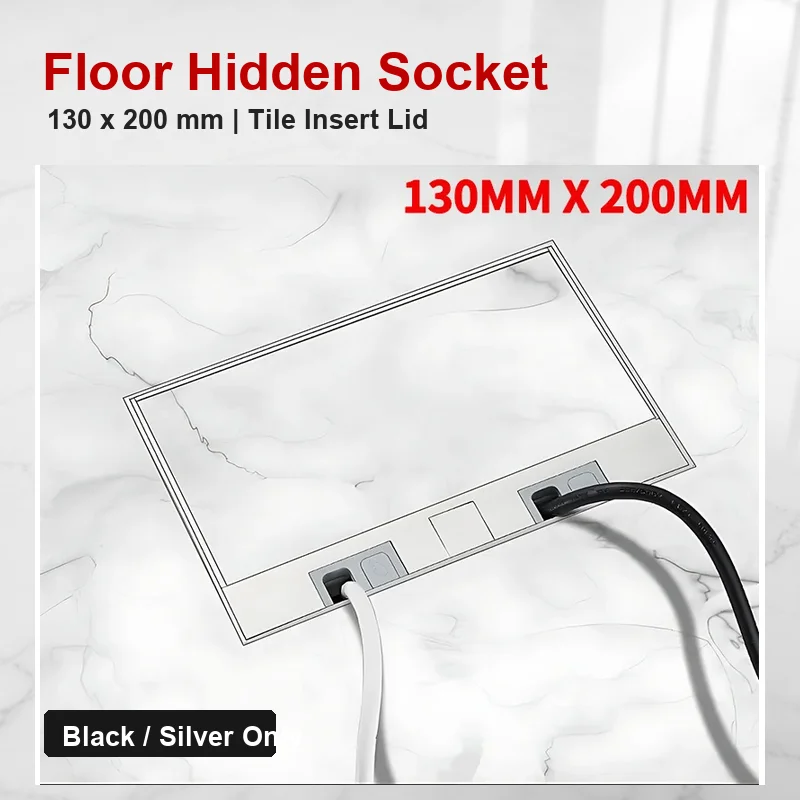 

Hidden Inlaid Floor Socket 130x200mm Flush Mount Power Outlet EU FR US Universal USB RJ45 TV HDMI Floor Box Black Silver Panel