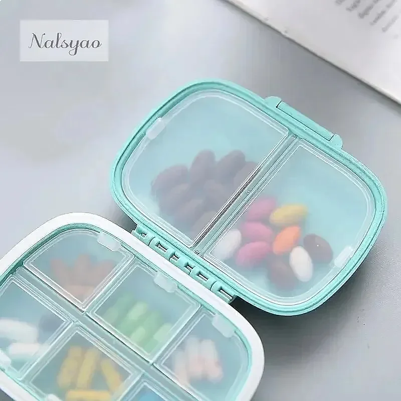 Mini Portable 8 Grids Pill Box Travel Medicine Organizer Wheat Straw Sealed Tablet Storage Dispenser Case