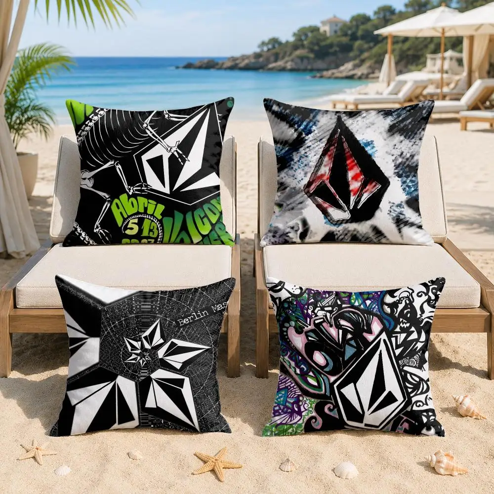 V-Volcom Fashion Logo Cushion Cover Silky Short Plush Invisible Zipper Dustproof Sofa Pillow Case For Home Decor