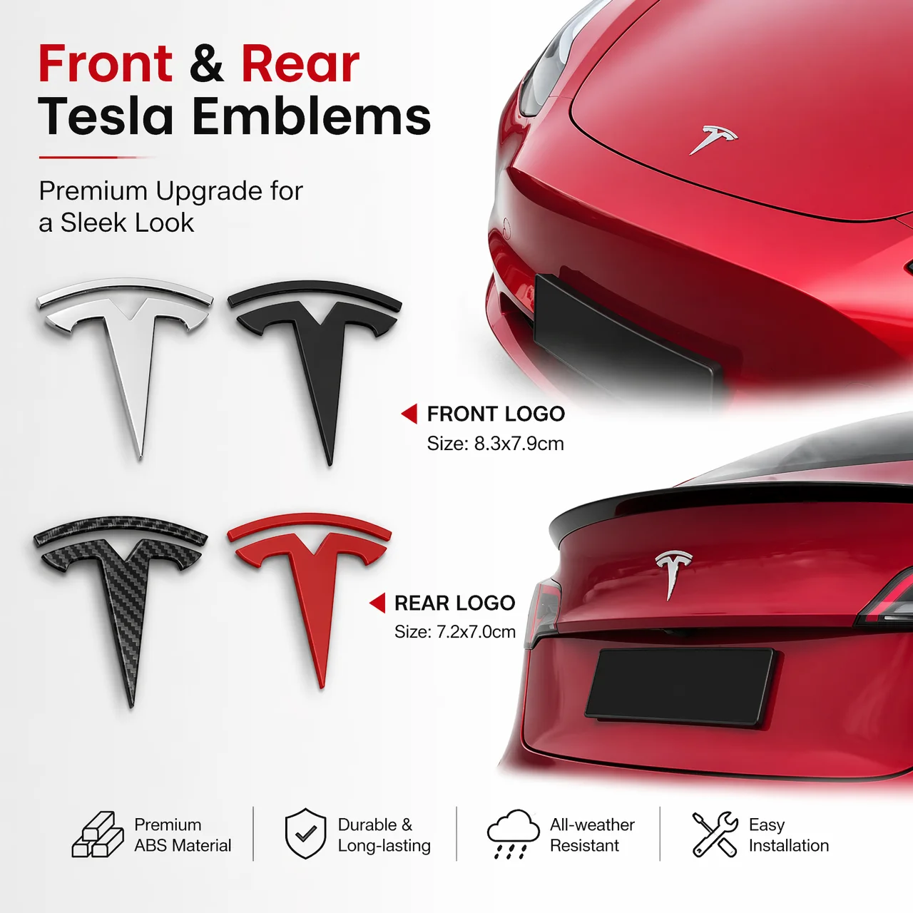 Hot ABS for Tesla Model 3 Mode Y Car Front Hood Logo Cover Emblem Sticker Styling Auto Body Rear Trunk Badge Accessories