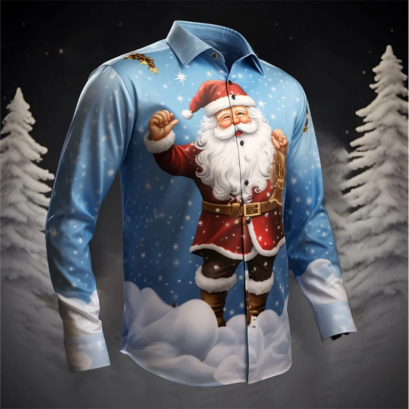 3d printing casual fashion men's santa claus holiday shirt 3d printing hot selling christmas long sleeve shirt party men's shirt