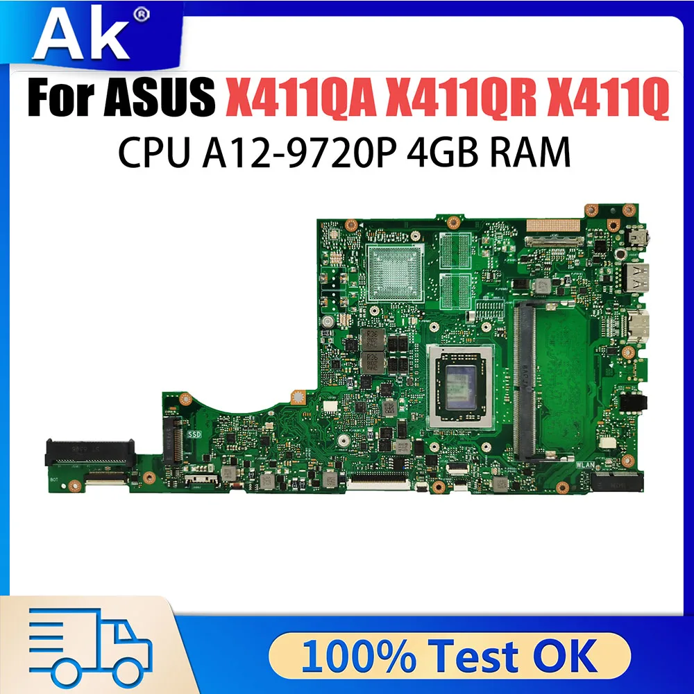 Placa base X411QA para ordenador portátil Asus, placa base X411QA, X411QR, X411Q, placa base X411QR con A12-9720P, 4GB de RAM