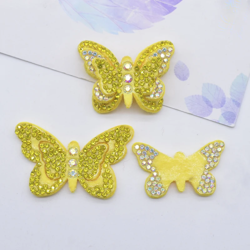 12Pcs 40mm Colorful 2 Size Butterfly Set for Bag Clothing Applique Rhinestone Stick-on Hairband Garment Accessories Patch