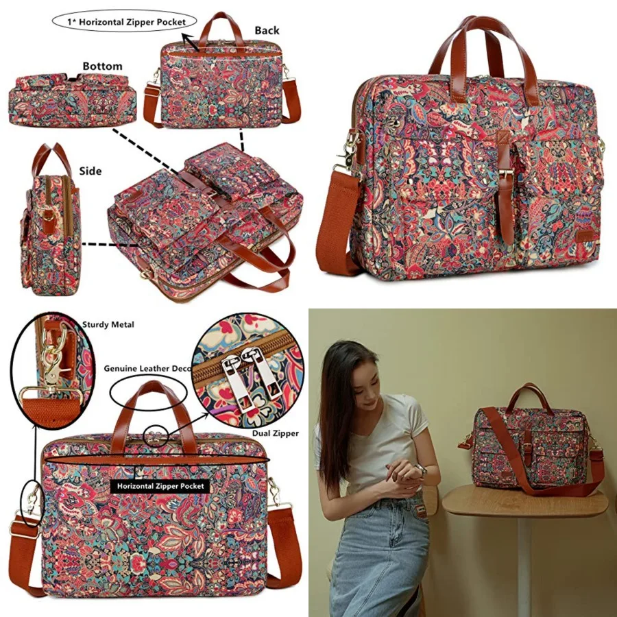 

Multicoloured 17inch Laptop Computer Bag Messenger Bag Briefcase for Women，Product Dimensions: 16.9W x 3.5D x 11.8H inches/ Weight: 2.0 pounds; Very Large Capacity