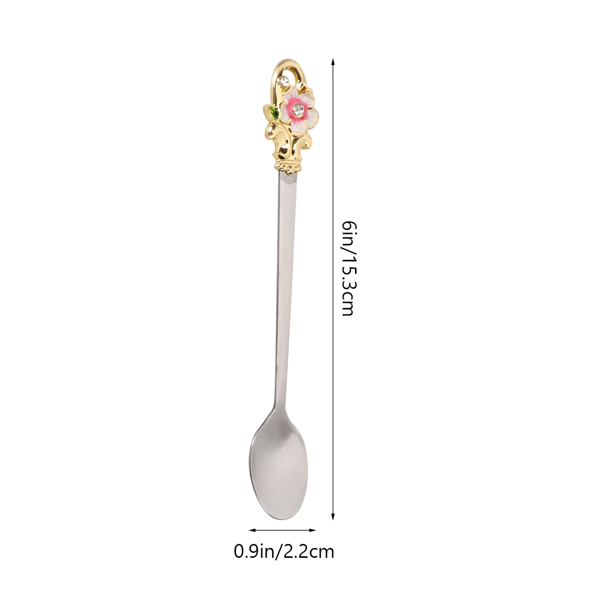 

Stainless Steel Enamel Coffee Floral Design Stirring Spoon Dessert Scoop Blue Rose Color Thick Ergonomic Handle Mirror Finish