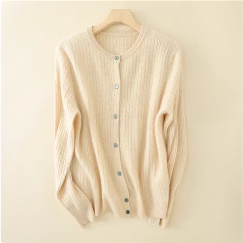 

Вязаный свитер, женские кардиганы, новый белый вязаный свитер с длинным рукавом и круглым вырезом, кардиган, женские топы, трикотажные изделия Sueters De Mujer Q1053