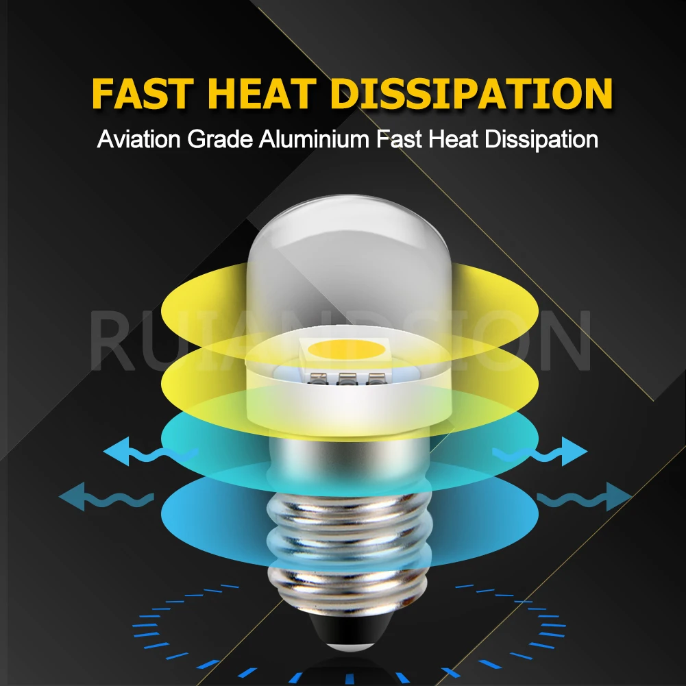 E10 LED Bulb 3V 6V 12V Mini Screw Base Light 5050 SMD 4300K/6000K/Yellow Replacement Lamp for Flashlight Torch RV Car Indicator