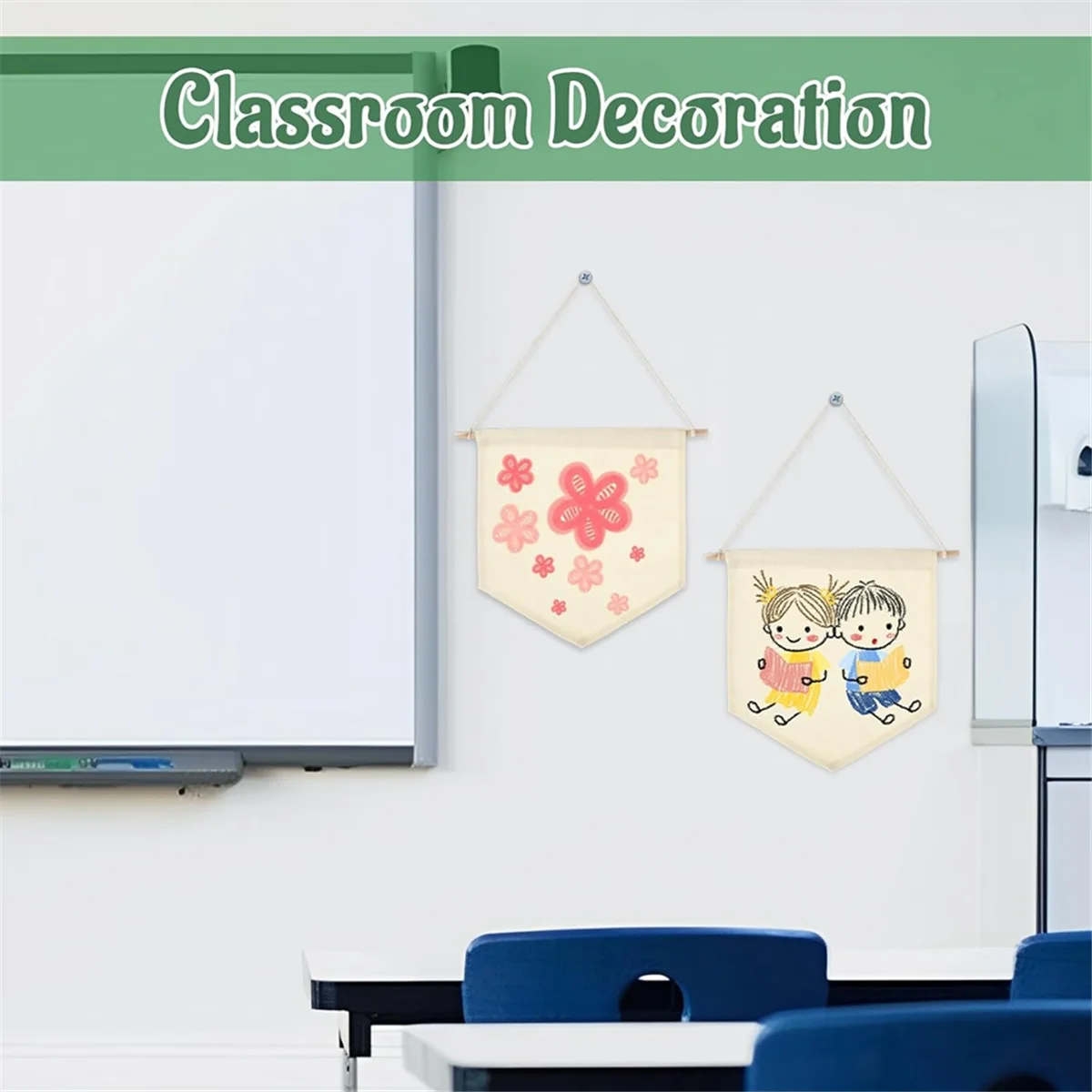 2025+ 6 قطع من لافتة القماش الفارغة، لافتات قماشية مع وتد خشبي، حامل لافتة عرض جدارية من المينا لدبابيس المينا