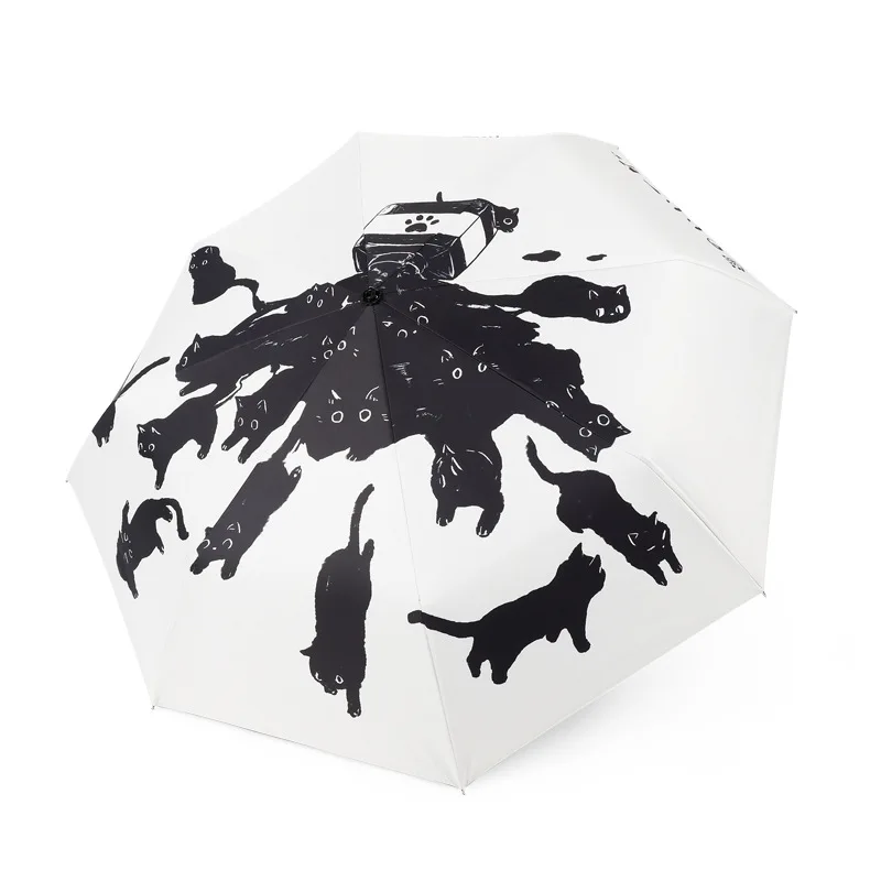 Automatic Cat Pattern 3-Folding Umbrella Woman Men Umbrellas Folding Sun Umbrella Protection And Ultraviolet Protection Parasol