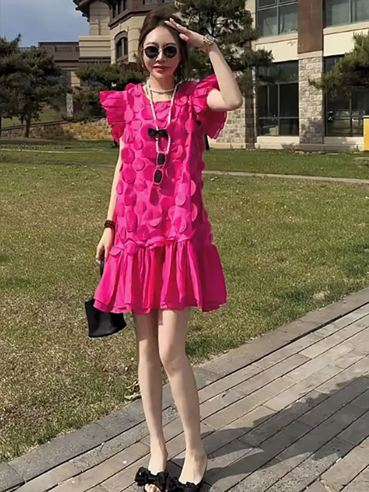 

2024 Women's Clothing Petal patchwork loose shift dress Spring Summer New 632