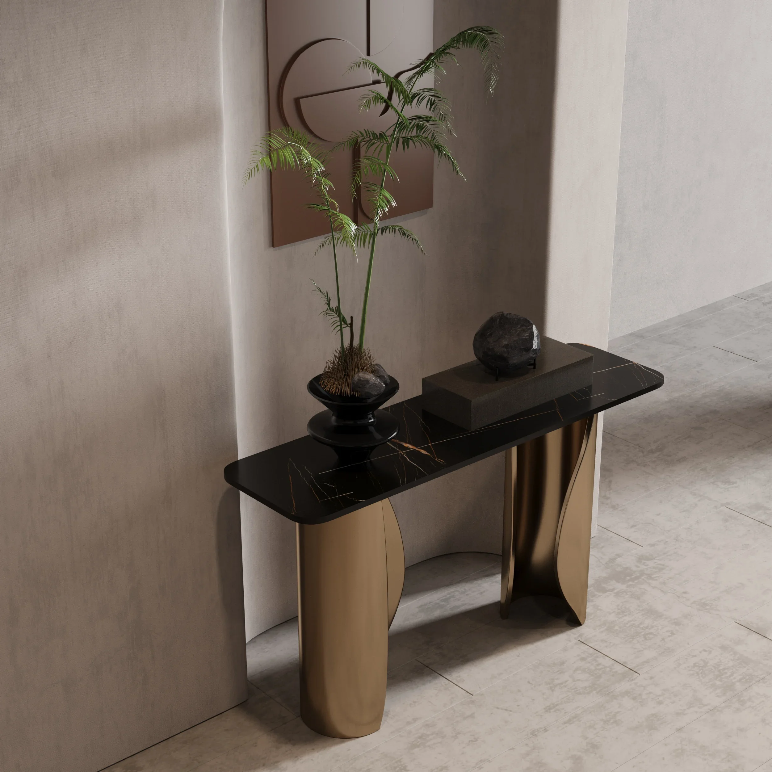 

SAT049 For Premium Console Table Inspired by Italian Villas Lobby Entrance Furniture with Marble Top & Storage Cabinet