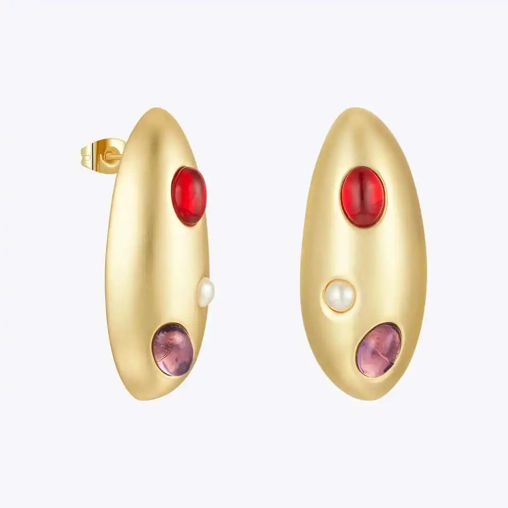 

ENFASHION Aretes De Mujer Oval Stud Earrings For Women's 18K Gold Plated In Earings Fashion Jewelry Travel Cocktail E241650
