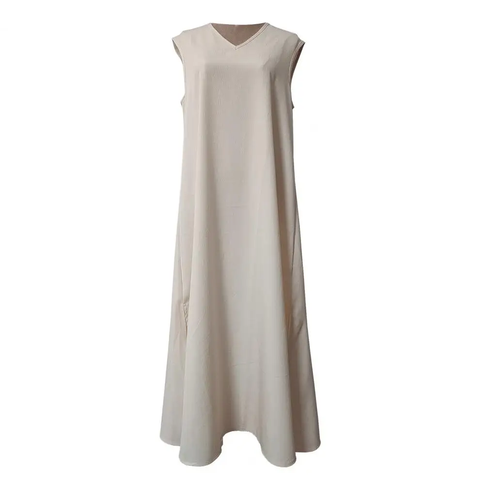 Casual Loose Cut Dress Boho Beach Vacation Maxi Dress Collection Women's Sleeveless V-neck Swing Dress Casual Solid for Summer
