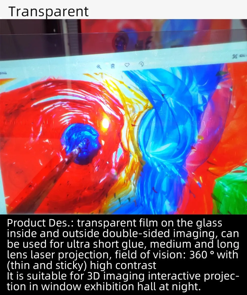 2025 الهولوغرام ثلاثية الأبعاد شاشة عرض رخيصة ، ثلاثية الأبعاد لاصقة خلفية فيلم الإسقاط احباط لنافذة متجر الكنيسة فندق القاعة