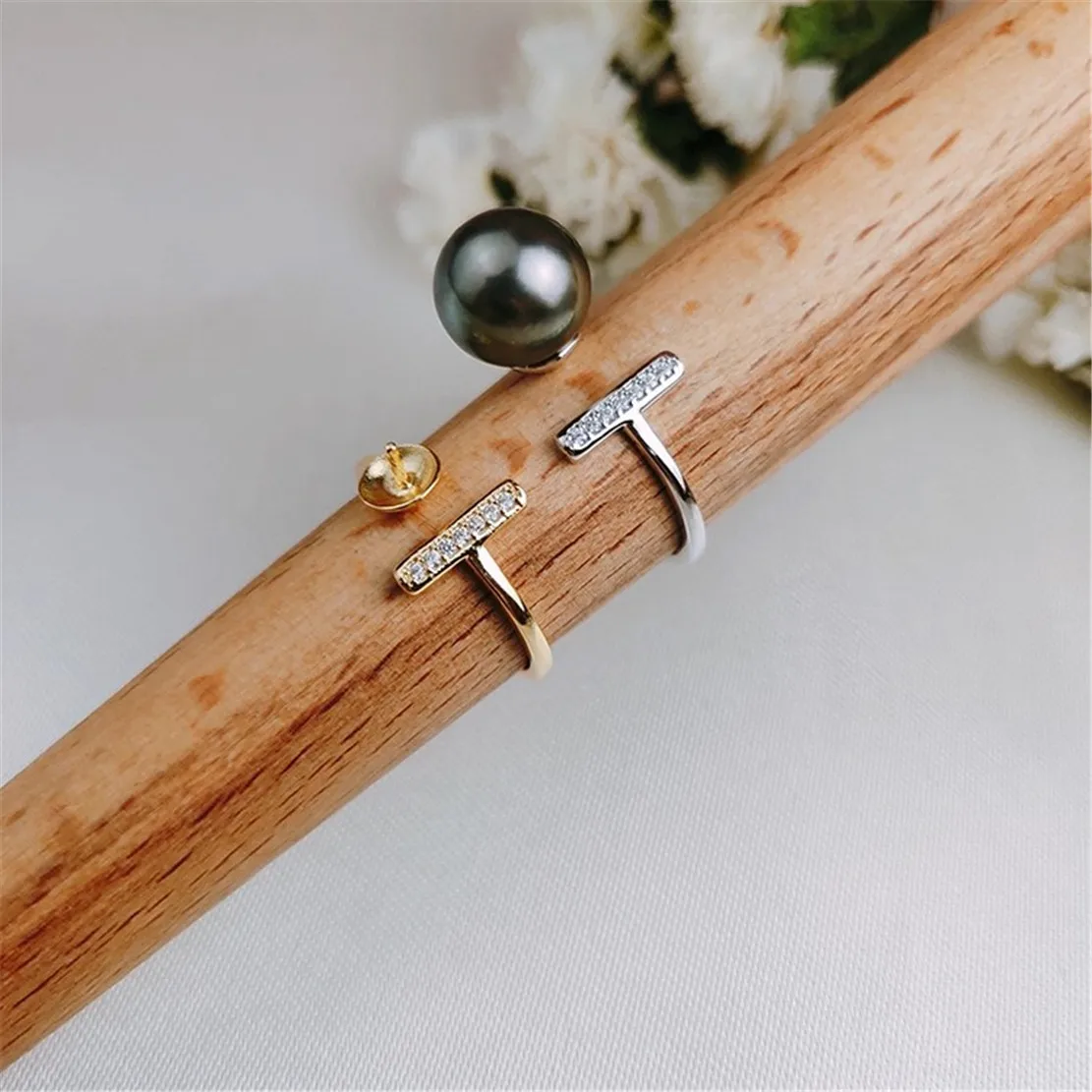 

Кольцо из стерлингового серебра S925, инкрустированное цирконием, жемчужное кольцо с половиной отверстия, дизайн изменяемого размера, ювелирные изделия ручной работы, аксессуары для колец