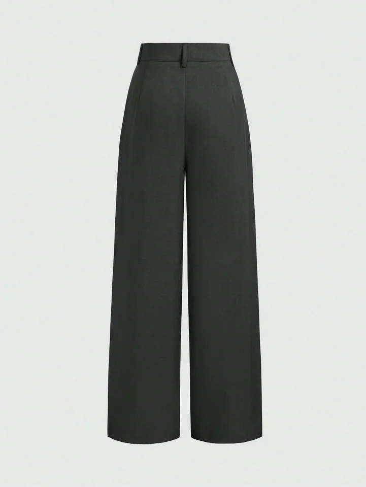 Stylish Solid Black Wide Leg Trousers